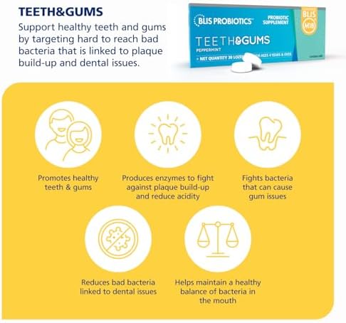 BLIS Teeth & Gums Oral Probiotics M18 Dental Support 30 Peppermint Lozenges | BLIS M18 2.5 Billion CFU, Dental Probiotics, Convenient daily use, Safe