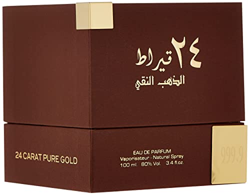 Lattafa Perfumes 24 Carat Pure Gold for Unisex Eau de Parfum Spray, 3.4 Ounce