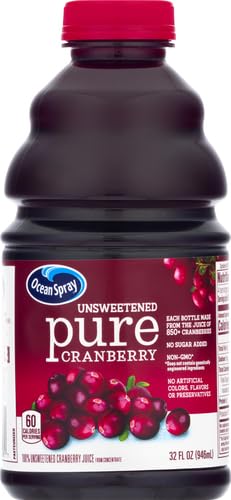 Ocean Spray® Pure Unsweetened Cranberry, 100% Cranberry Juice From Concentrate, 32 Fl Oz Bottle (Pack of 8)