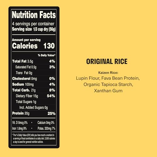 Kaizen Low Carb Rice, 20g High Protein, 6g Net Carb, Original 8 Oz (3-Pack) | High Fiber 15g, Gluten-Free, Keto-Friendly, Plant-Based Lupini Orzo