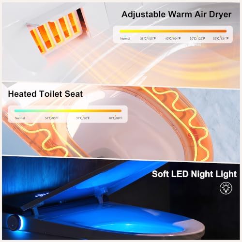 Smart Toilet with Built-in Bidet, One Piece Tankless Electric Bidet Toilet, Heated Seat & Warm Dryer, Auto Lid, Walk-Away Flush, Foot Sensor
