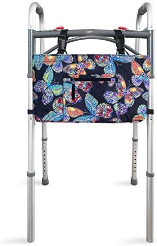 RMS Water Resistant Tote Bag for Walker and Scooter (Butterfly) | Walker Bag and Organizer, Carry a phone, wallet and personal items on a walker, rollator or scooter within easy reach