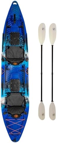 BKC Brooklyn 13.0 Pro Tandem Fishing Kayak, 2 to 3 Person | 800 lb capacity, adjustable frame seats, large dry storage, rod holders, stable wide hull, tandem or solo paddling