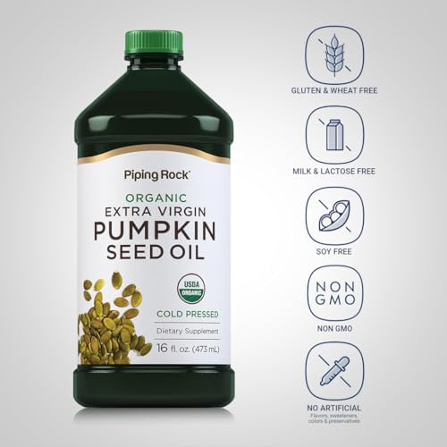 Piping Rock Pumpkin Seed Oil Organic Cold Pressed | 16 Fl Oz | Extra Virgin Liquid Supplement | Vegetarian, Non-GMO, Gluten Free