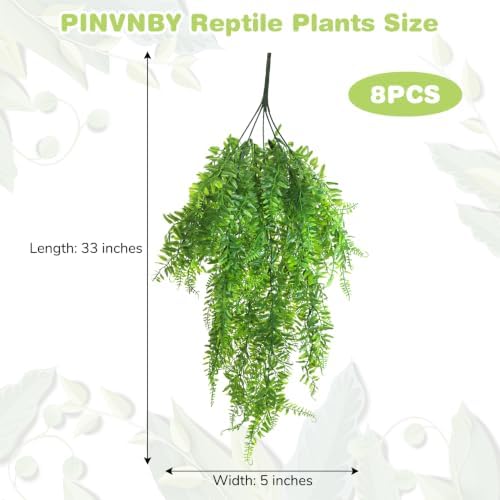 PINVNBY Reptile Plants Hanging Fake Vines Boston Climbing Terrarium Plant with Suction Cup for Bearded Dragons Lizards Crested Gecko Snake Hermit