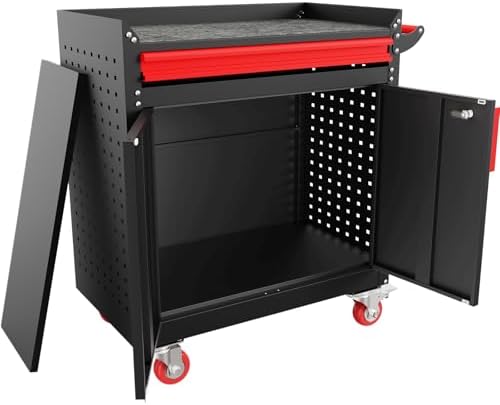 LMTC Heavy Duty Utility Cart, Metal Utility Service Cart 550 lbs Capacity, Rolling Tool Cart with Locking Casters, Adjustable Shelf for Warehouse