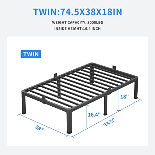 MAF 18 Inch Twin Bed Frames with Round Corner Legs Mattress Slide Stopper | No Box Spring Needed, Heavy Duty Metal Platform Bed Frame
