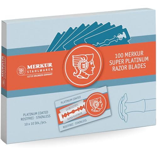 MERKUR SUPER Double Edge Safety Razor Blades, 10 Count (Pack of 3), Precision Stainless Steel Blades with Platinum and Teflon Coating