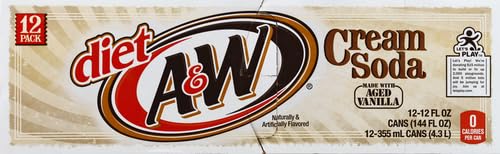 A&W Zero Sugar Root Beer Soda, 12 fl oz cans, 12 pack