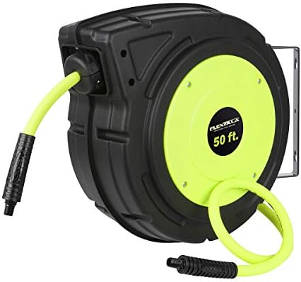 Flexzilla Retractable Enclosed Plastic Air Hose Reel, 3/8 in. x 50 ft., Heavy Duty, Lightweight, Hybrid, ZillaGreen - L8250FZ