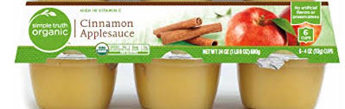 Simple Truth Organic Cinnamon Applesauce Unsweetened 4 Ounce Cups Ideal for Snacks, Lunch & Games 6 Cups Per Package 2 Pack