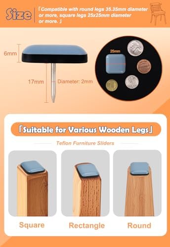 Teflon Furniture Sliders, 20pcs 1inch Square Furniture Glides with Nail for Carpet Tile Hardwood (Grayish Blue)