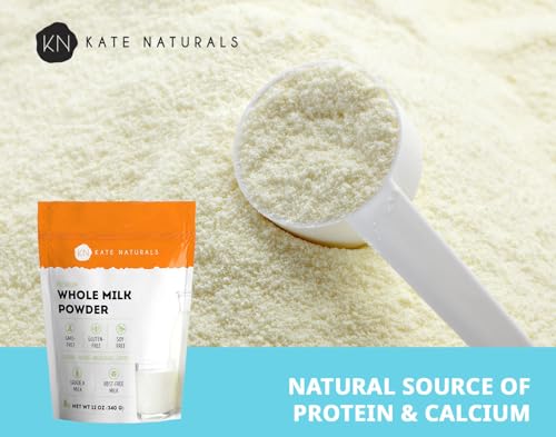 Kate Naturals Dry Whole Milk Powder for Baking, Coffee & Milkshakes (12oz)