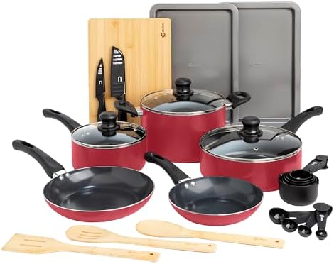 Ecolution Easy Clean Ceramic Nonstick Cookware Set, Dishwasher Safe Kitchen Pots and Pans Set, Comfort Grip Handle, Even Heating