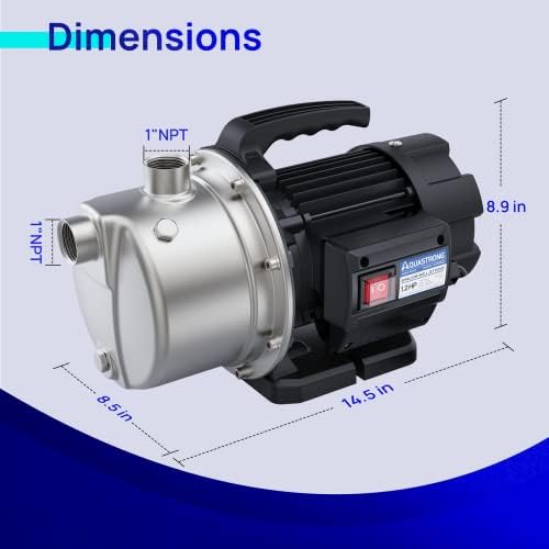 Aquastrong 115V Shallow Well Garden Pump, Stainless Steel, 1210 GPH, Water Transfer Draining Irrigation Sprinkler Pump, for Lawn, Garden