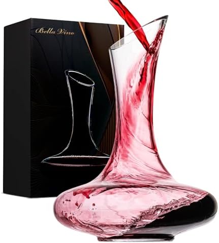 Large Elegant Red Wine Decanter with Aerator Pourer, 1600ml. - Hand Blown Lead-Free Crystal Glass Carafe for Cabernet, Merlot, Home Bar Accessory