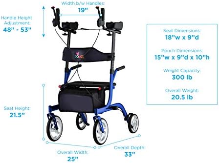 NOVA Phoenix Rise UP Rollator Upright Walker with Padded Contoured Forearm Platform, 10 Inch Front Wheels, Lightweight Foldable Stand Up Walker, Blue