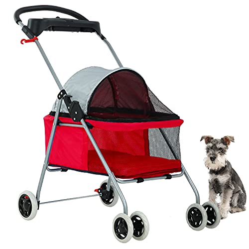 Pet Stroller 4 Wheels Posh Folding Waterproof Portable Travel Cat Dog Stroller with Cup Holder,Blue