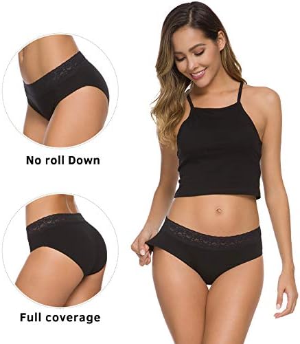 Wealurre Underwear Women Cotton Lace Waisted Bikini Panties 5-Pack
