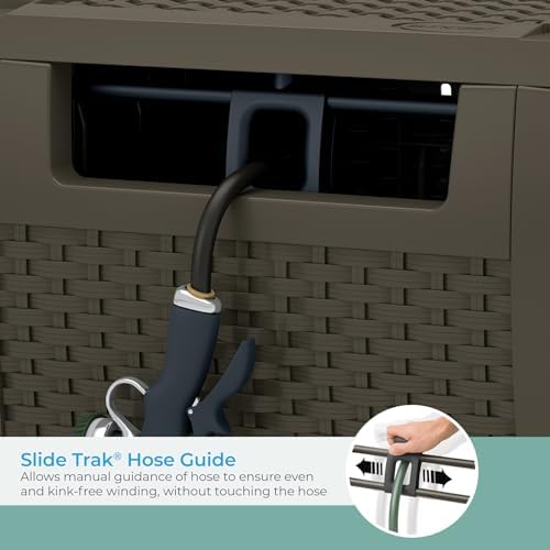 Suncast 175 ft. Wicker Style Resin Hose Hideaway with Hose Guide, Java, Made in the USA