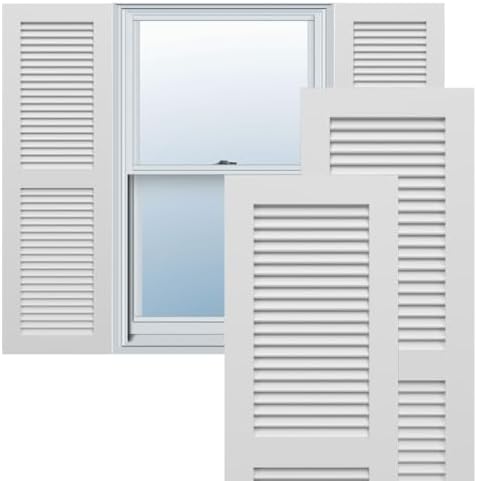 18"W x 60"H True Fit PVC Two Equal Louver Shutters, Unfinished (Per Pair - Hardware Not Included)