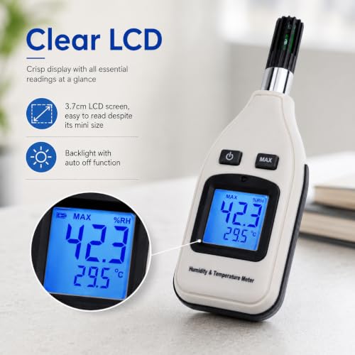 Handheld Digital Humidity & Temperature Meter 0~100% RH/ -30~70°C (-22~158°F) LCD Display Backlight Moisture Thermo Hygrometer Thermometer Small