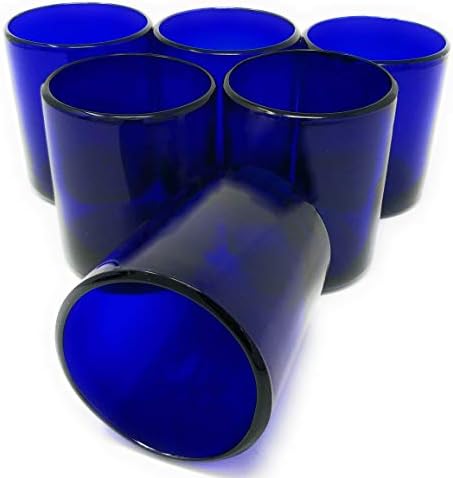 Hand Blown Mexican Drinking Glasses - Set of 6 Cobalt Tumbler Glasses (10 oz each)