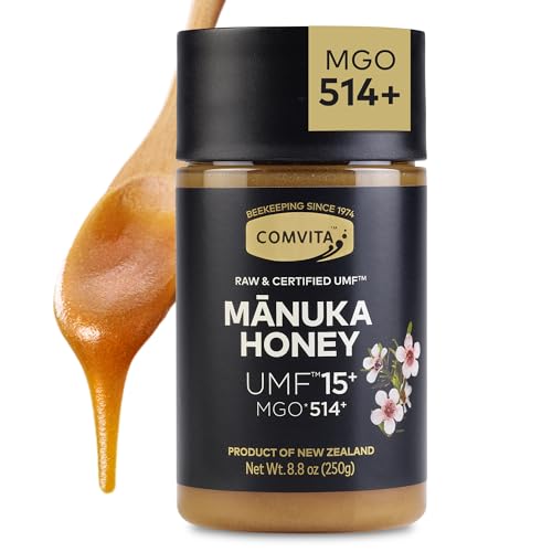 Comvita Manuka Honey UMF 15+ (MGO 514+) Raw, Monofloral - 250g (8.8 Oz) | Raw Manuka Honey New Zealand, Pure Unpasteurized Honey, Superfood for Immune Health, Wild, Use in Tea, Non-GMO