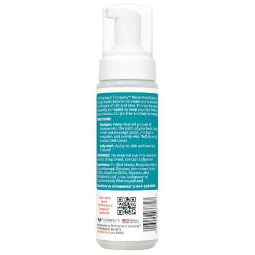 The Pharma-C Company - Foaming Rinse Free Shampoo & Body Wash [6 pack] - Fragrance & Dye Free - Hospital Tested Gentle No-Rinse Formula Leaves Hair