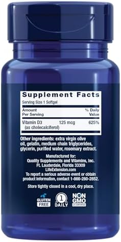 Life Extension Vitamin D3 125 mcg (5000 IU), Bone Health, Brain Performance, Immune System Support, Gluten-Free, Non-GMO, Once Daily, Two-Month Supply, 60 Softgels | Bone Health, Cognitive Health & Immune System Support, Gluten-Free & Non-GMO, Once Daily…