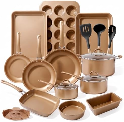 Nutrichef 20 Piece Professional Home Kitchen Cookware and Bakeware, Pots and Pans Set Non Stick Kitchenware, Cool-Touch Handles, Non Toxic