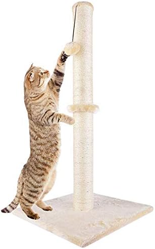 Dimaka 29" Height Tall Cat Scratching Post, Claw Scratcher with Sisal Rope and Covered with Soft Smooth Plush, Vertical Scratch [Full Strectch] for Standard Size Cats(Grey, 29 inches for All Cats)