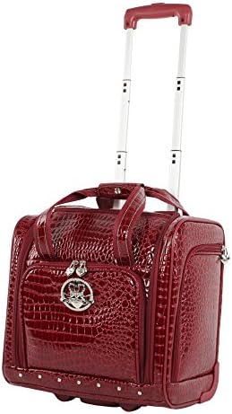 Kathy Van Zeeland Croco PVC Designer Underseat Luggage - 15 Inch Carry On Suitcase for Women- Lightweight Under Seat Bag with 2-Rolling Spinner Wheels (Burgundy)