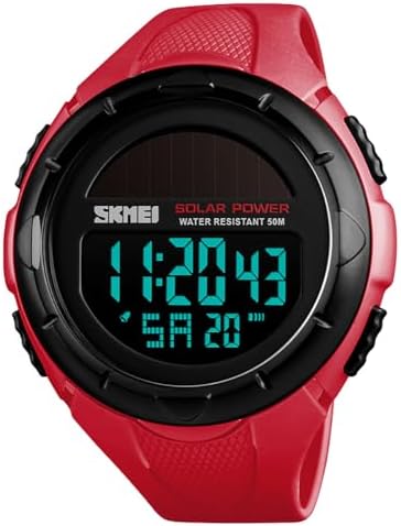 MASTOP Solar Powered Energy Watch for Men Military Digital Multifunctional Led Luminous Indication 2 Time Zone 50m Waterproof Watch Reloj Solar para Hombre