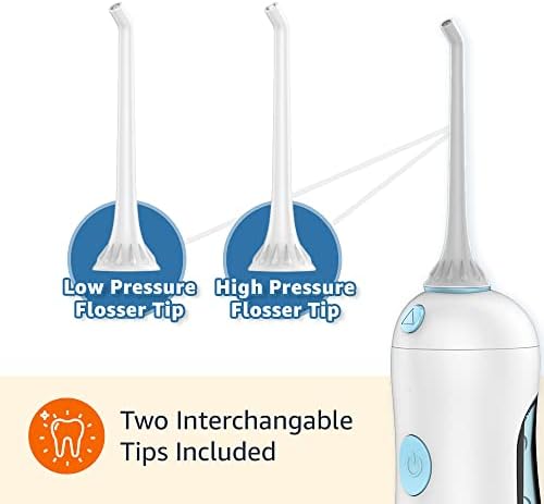Amazon Basics HydroClean Portable Cordless Water Flosser for Teeth and Gums, 2 Pressure Tips, Removable Tank, 30 Seconds Water Capacity