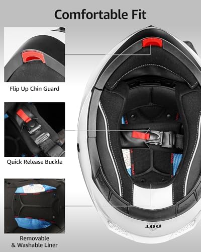 YEMA Modular Motorcycle Helmets, DOT Approved Full Face Motorcycle Helmet with with Flip Up Dual Visor for Men & Women - Street, Scooter, ATV, E-Bike