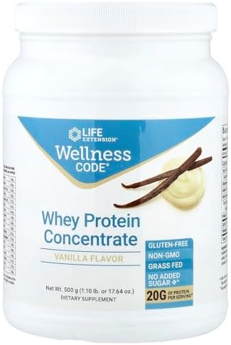 Life Extension Wellness Code Whey Protein Concentrate 20g Muscle Growth & Immune Health - Sourced From Grass-Fed, Free-Range, Hormone-Free Cows
