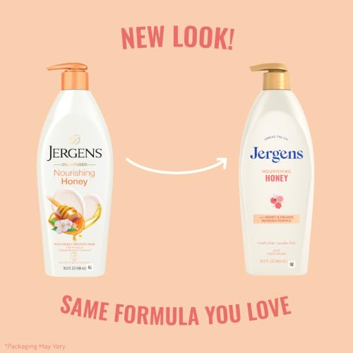 Jergens Nourishing Honey Lotion For Dry Skin, 16.8 fl oz, 4 Pack | Orange Blossom Essence, Nourishing Honey, Long-Lasting Hydration