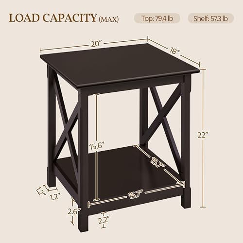 Yaheetech X-Side Frame End Table with 2-Tier Storage Shelf, Espresso