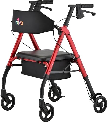 NOVA Star 6 Foldable Rollator Walker for Seniors, Wide Padded Backrest with Seat, 6” All-Terrain Wheels, Easy-Grip Locking Hand Brakes, Height Adjustable, Blue