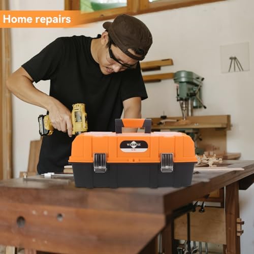 WEWLINE 16.5-Inch Tool Box Organizer 3-Layer Multiplication Plastic Storage Toolbox with Portable Handle Perfect for Home Office Car Trunk Fishing