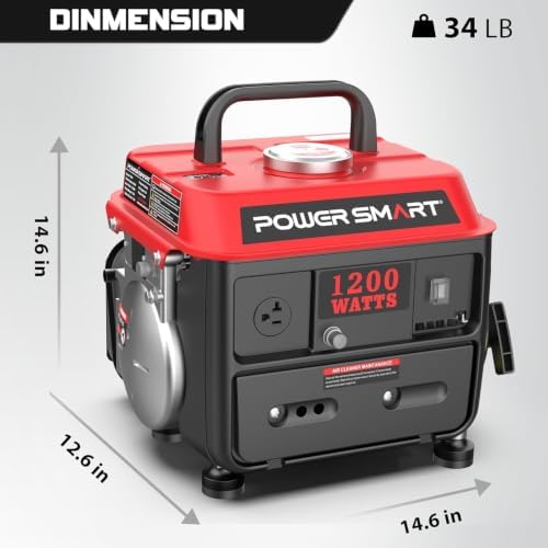 PowerSmart 1200 Watt Portable Generator, Small Generator for Camping | Ultralight 34LBS, Portable with Built-in Handle, Gas Powered, Fuel Efficient