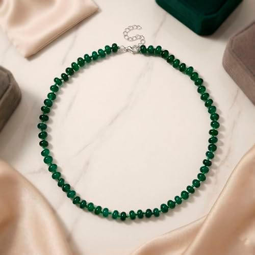 Verde Onyx 180.00 ctw Rondelle Beaded Elegance Necklace in Steel 18-20"