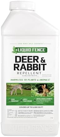 Liquid Fence Deer And Rabbit Repellent Concentrate 32 Ounces, Apply Year-Round | Use to Treat on Gardens, Flowers, Shrubs, Trees & Vines, Covers up to 5,000 Sq. Ft., Harmless to Plants & Animals