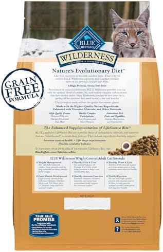 Blue Buffalo Wilderness Chicken Weight Control Dry Cat Food, 11 lb | Real Chicken #1 Ingredient, High Protein & Grain-Free, Supports Immunity with Antioxidant-Rich LifeSource Bits