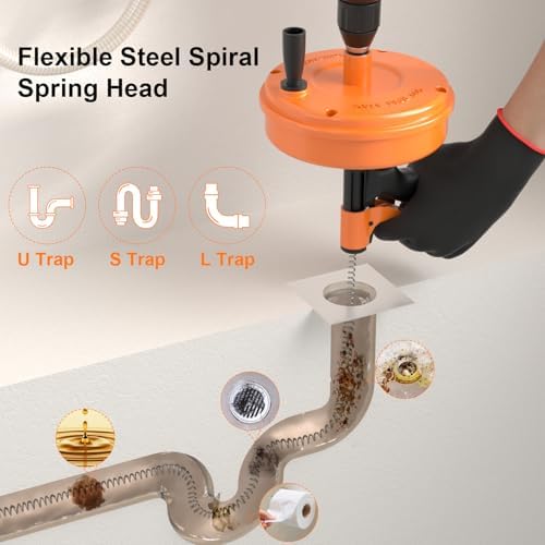 【2026 Upgraded】50 FT Drain Snake, Plumbing Snake Drain Auger Hair Clog Remover, Flexible Plumbing Snake Use Manually or Powered for Kitchen