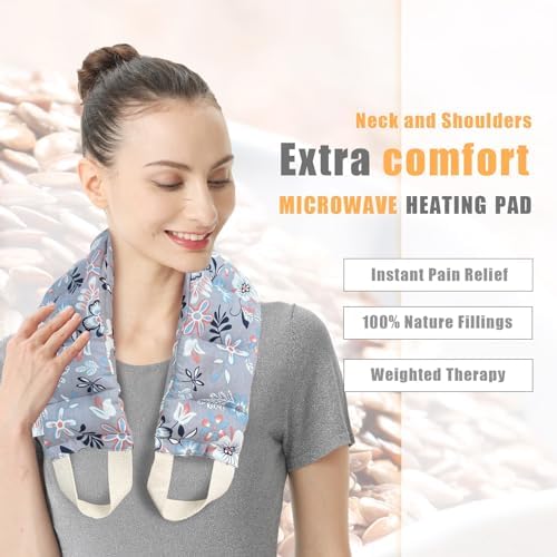 UNCN Long Wide Heating Pad for Neck and Shoulders Back 33x5.9 Microwavable Large Moist Heat Pack Warm Hot Compress Neck Wrap Weighted Bag Massage