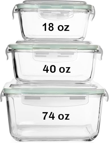 Razab 6 PC Square Glass Food Storage Containers with Airtight lids (74