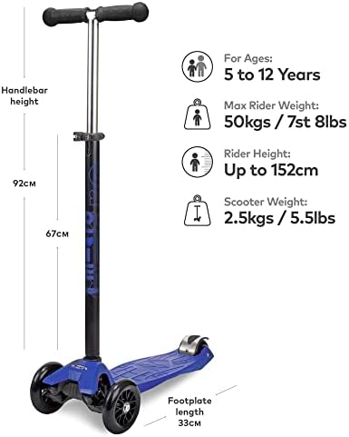 Micro Kickboard | Maxi Original Kids Scooter for Ages 5-12 | Children up to 110 lbs | 3 Wheel Lean-to-Steer Design | Adjustable T Bar | Smooth Ride