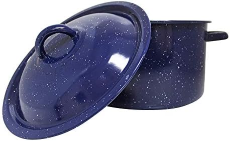 IMUSA USA C20666-1062810W Speckled Enamel Stock Pot with Lid, 4 Quart, Blue | Speckled Enamel Finish, Durable Steel Construction, Ideal for Soups and Stews, Great for Everyday Family Meals